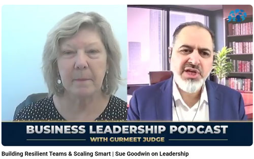 Sue Goodwin talking to Gurmeet Judge on business leadership podcast