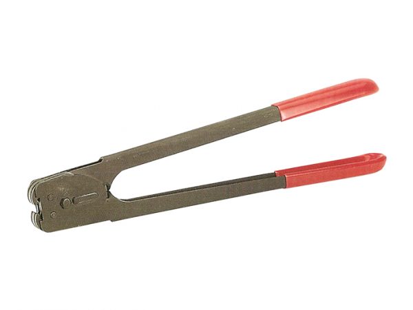 Double-notched steel strapping sealer/crimper