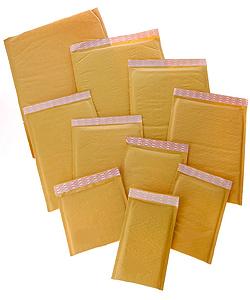 A collection of kraft bubble mailers in different sizes