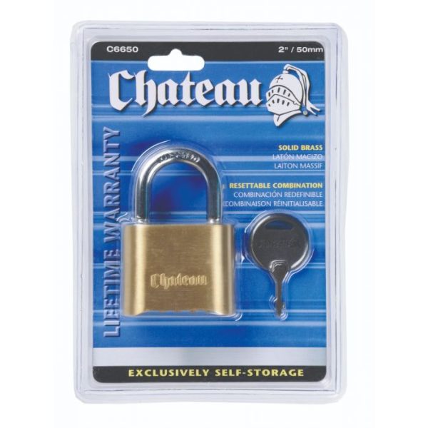 Chateau 2-inch (50mm) Brass 4-Wheeled Combination Padlock (package)