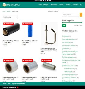 Screen clip from GM Packaging web site, showing multiple products with Made in Canada stickers