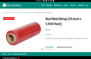 Screen clip from GM Packaging web site, showing product page with Made in Canada sticker