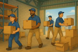 GM Packaging on the move - The team moves boxes from the loading dock.